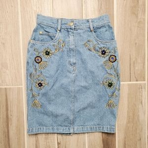 Vintage 80's Mondi Beaded Denim Skirt